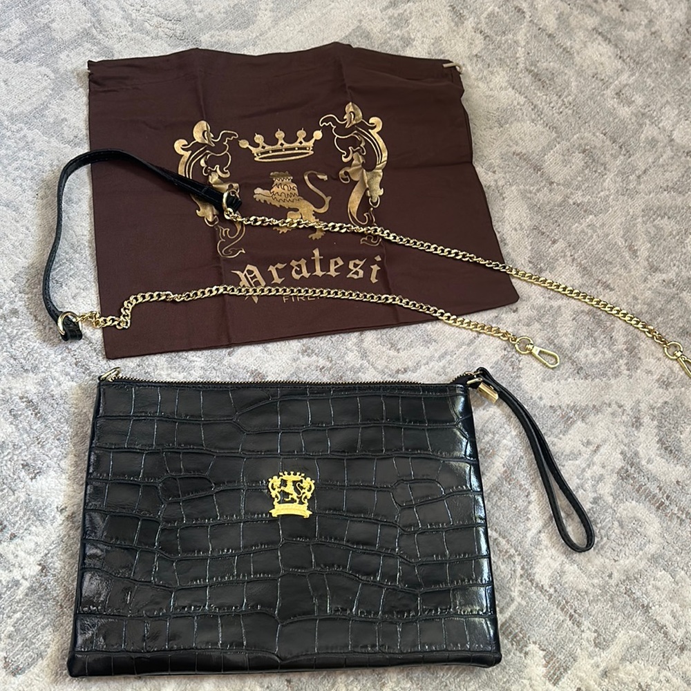 Made in ITALY, Pratesi Croc pouch with chain straps.